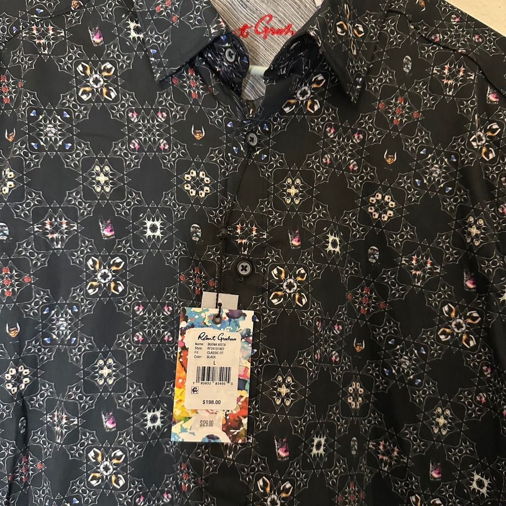 Robert Graham NWT Size L Buena Vista Long Sleeve Button Down Black Print $198 - Picture 4 of 8